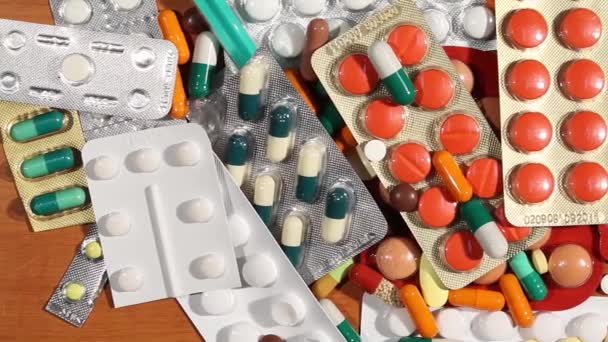 Many drugs and pills shot on table — Stock Video