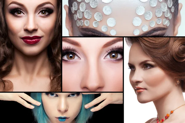 Collage of fashion make up images — Stockfoto