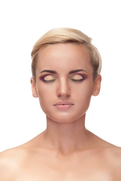 Girl with closed eyes over white background — Stock Photo, Image