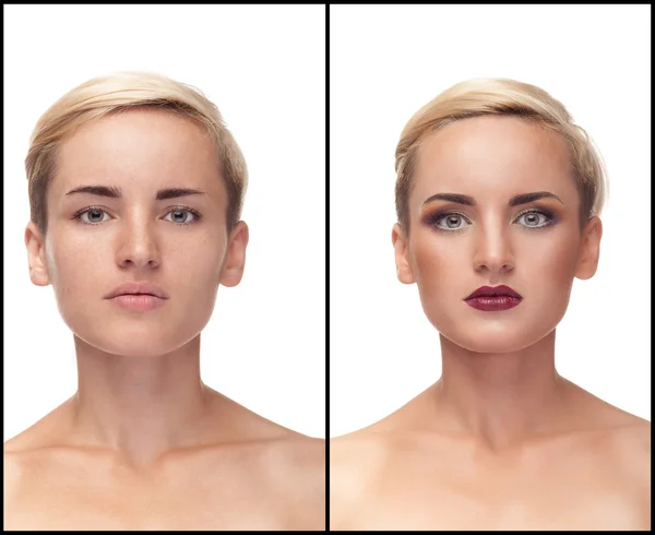 Collage of before and after make up — Stock Photo, Image