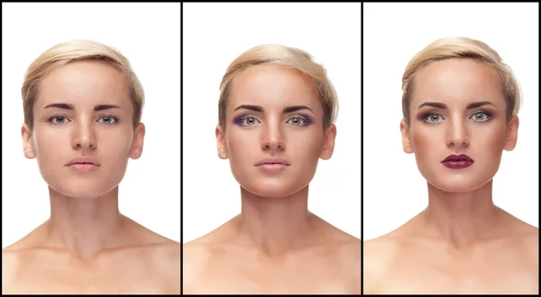 Make-up-Prozess von Anfang bis Ende — Stockfoto