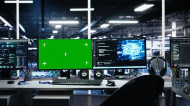 Chroma anahtarı, yapay zeka teknolojisi kullanarak veri merkezi ekipmanlarını yöneten izole ekran bilgisayarları. Verimli veri işleme ve depolama için görsel programlama yazılımına sahip yeşil ekran modelleme bilgisayarları