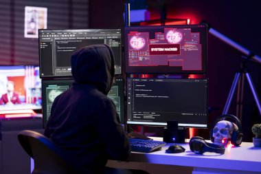 Bilgisayar virüsü kullanarak kurbanlara saldırdıktan sonra hacklenen siber suç sistemi. Bilgi çaldıktan sonra çevrimiçi aktivitelerini gizlemeye çalışan yalnız kurt korsanı.