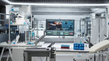 Analiz ve doz testi için donatılmış boş farmakoloji laboratuvarı, araştırma, sağlık ilerlemesi ve tıp ve biyoteknolojide bilimsel yeniliklerin temellerini gözler önüne seriyor.