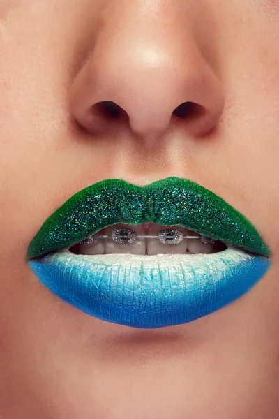 Close up open mouth with art make up — Stock Photo, Image