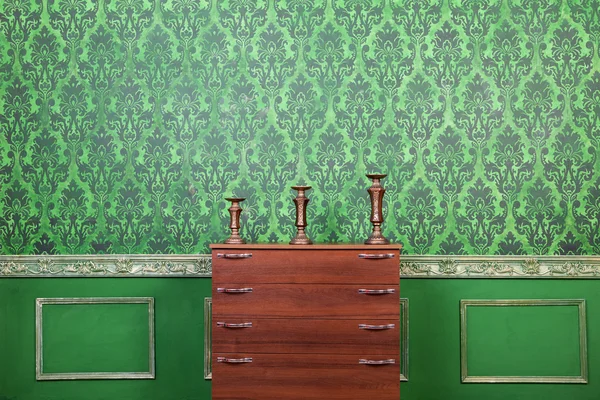 Grüne Vintage-Interieur mit Rokoko-Muster Hintergrund — Stockfoto