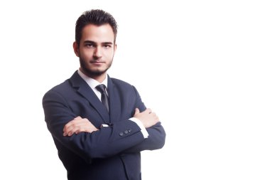 İşadamı ile çapraz kol beyaz arka plan üzerinde izole