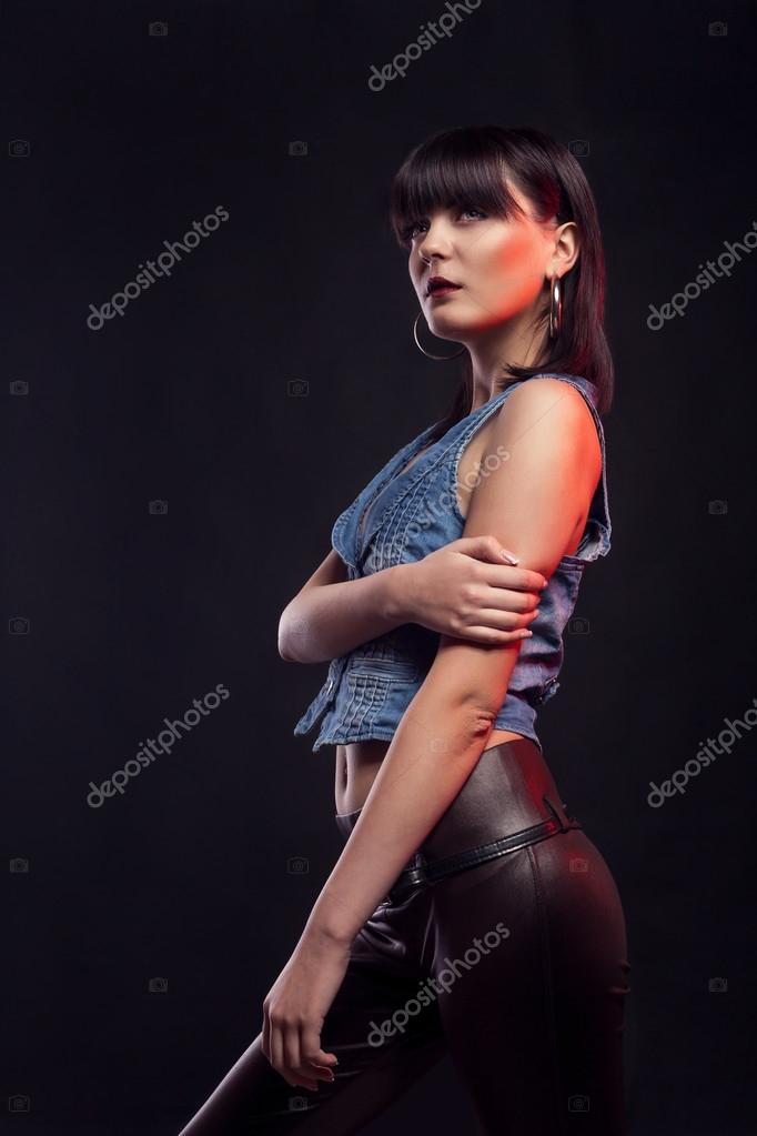 models in black leather pants