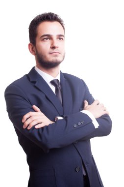 Beyaz arka plan üzerinde ararken işadamı