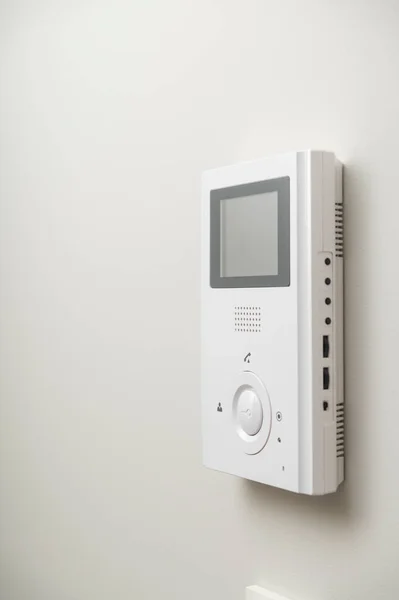 Fehér Video Kaputelefon Falon Apartmanban Szabad Hely — Stock Fotó
