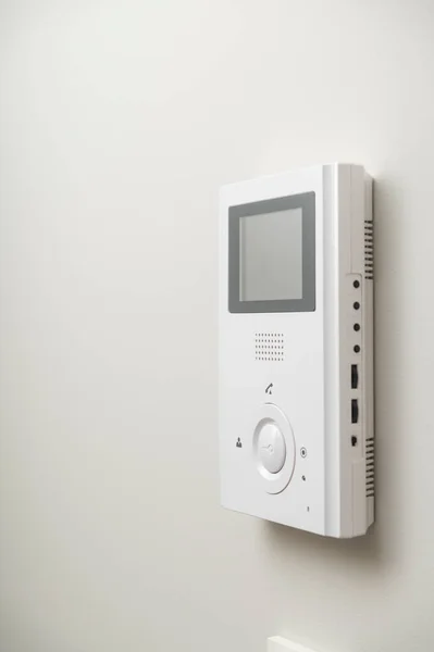 Interphone Vidéo Blanc Sur Mur Dans Appartement Espace Libre — Photo