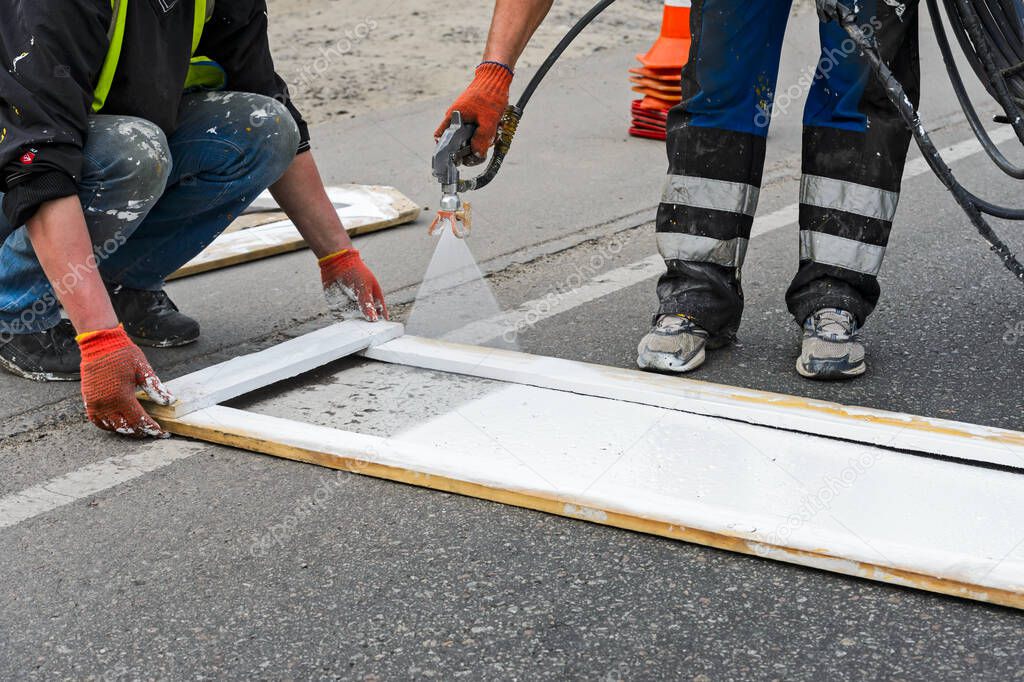 Painting works on roads