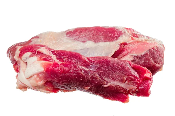 Carne Crua Suculenta Com Veias Isoladas Fundo Branco — Fotografia de Stock