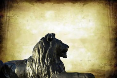 Turuncu grunge zemin üzerine Londra'da Trafalgar Meydanı'nda Barbary aslan