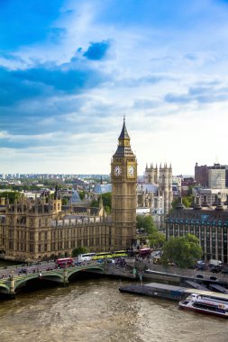 Westminster Big Ben, London ile havadan görünümü