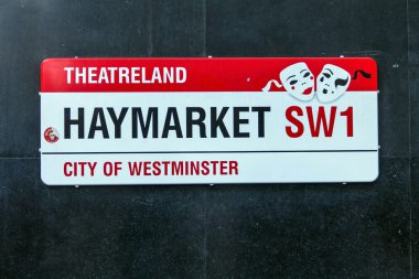  Sokak tabelası Londra'nın ünlü Haymarket Theatreland bilinen bölgede işaretleme