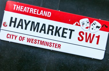  Sokak tabelası Londra'nın ünlü Haymarket Theatreland bilinen bölgede işaretleme
