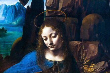  Londra Ulusal Galerisi'nde Leonardo da Vinci (1452 - 1519) tarafından Kayanın Bakire detayı