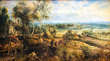 National Gallery London, Peter Paul Rubens (1577-1640) tarafından erken Morning(1636) Het Steen manzaralı sonbahar manzara.