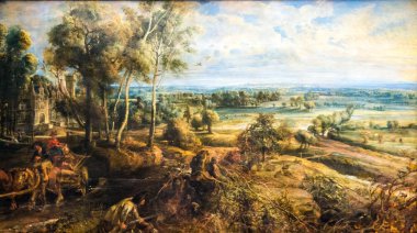 Autumn Landscape with a View of Het Steen in the Early Morning(1636) by Peter Paul Rubens (1577-1640) at the National Gallery of London. clipart