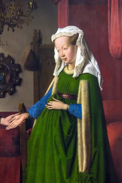 Detalhe do Retrato de Giovanni Arnolfini e sua esposa por Jan van Eyck (ativo 1422 - m. 1441) na National Gallery of London — Fotografia de Stock