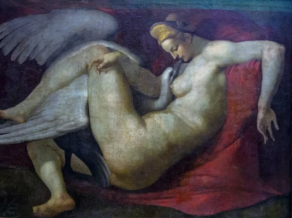 런던 국립 미술관에서 미켈란젤로(1475-1564) 이후 레다와 스완(1530년 이후). — 스톡 사진