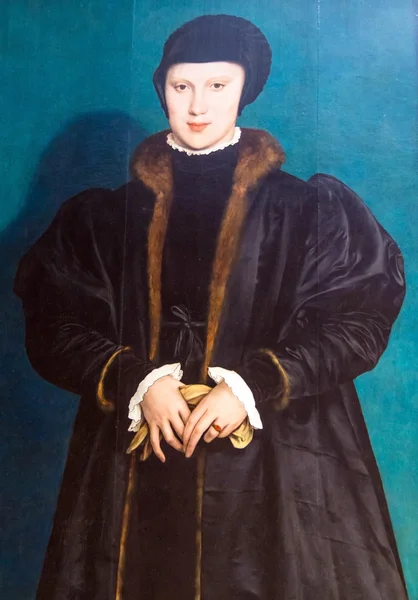 Christina av Danmark, hertiginna av Milano (1538) av Hans Holbein D.y. (1497-1543) vid National Gallery of London. — Stockfoto