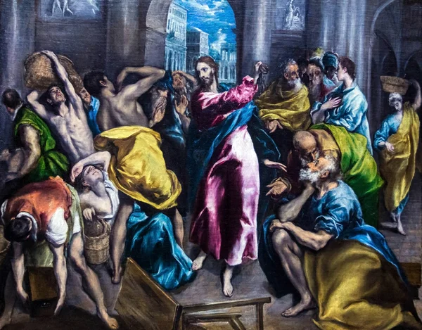 Cristo expulsando os comerciantes do Templo (1600) por El Greco (1541-1614) na Galeria Nacional de Londres . — Fotografia de Stock