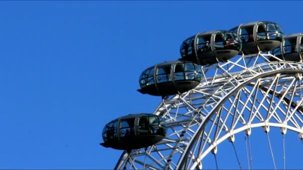 Moving London Eye on Blue Sky Background. Time Lapse — Stock Video