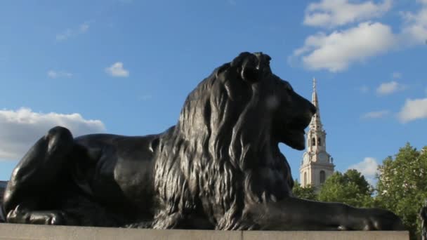 A Trafalgar Square, London berber oroszlán szobor. — Stock videók