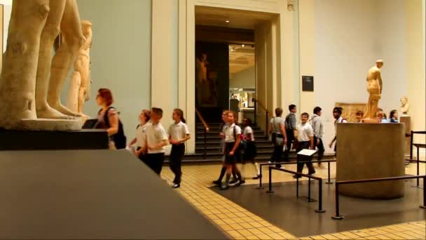 Unbekannte Touristen in einer der Hallen des britischen Museums — Stockvideo