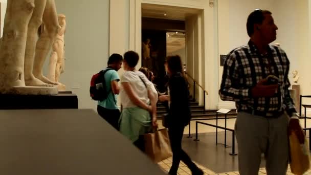 Unidentified tourists at one of the halls of The British Museum — Stock Video