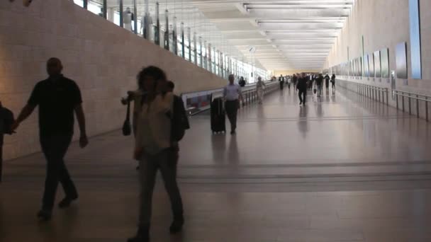 Unbekannte Passagiere am internationalen Flughafen Ben Gurion — Stockvideo