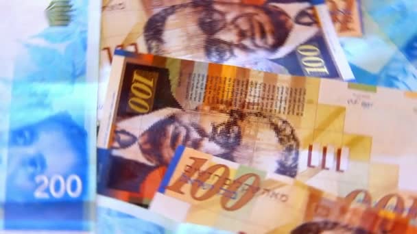 Table avec rotation lentement Shekels israéliens — Video