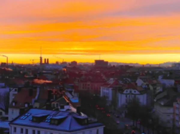 Vacker Rosa Orange Solnedgång Över Staden München Dimsyn — Stockfoto