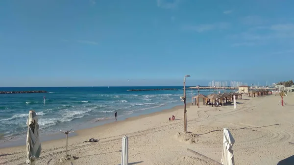 Tel Aviv Kış Plajının Akdeniz Panoramik Manzarası Srail — Stok fotoğraf