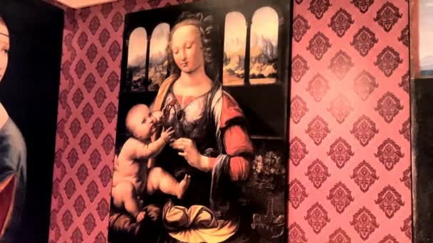 Tel Aviv Israel Março 2019 Cópia Pintura Lady Ermine Madonna — Vídeo de Stock