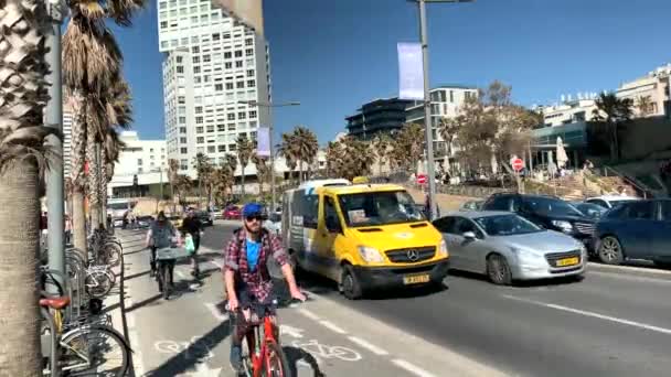 Tel Aviv Israel März 2019 Mittelmeer Strandpromenade Gordon Einem Sonnigen — Stockvideo