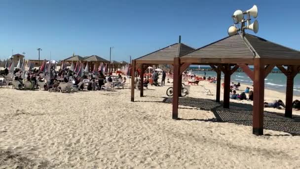 特拉维夫 以色列 2019年3月9日 不知名的男男女女在拉拉拉岛 当地人最喜欢的度假地 — 图库视频影像