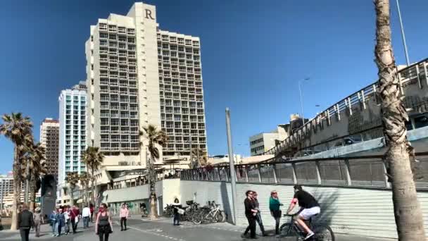 Tel Aviv Izrael Března 2019 Středomořská Promenáda Pláži Gordon Jarním — Stock video