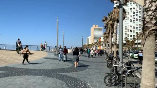 Tel Aviv Izrael Března 2019 Středomořská Promenáda Pláži Gordon Jarním — Stock video