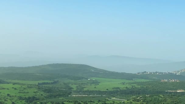 Панорама Верхней Галилеи Вершин Холмов Окружающих Озеро Киннерет Тивериасское Море — стоковое видео