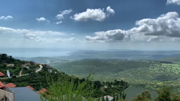 Kinneret Gölü Veya Tiberias Denizi Veya Celile Denizi Çevreleyen Tepelerin — Stok video