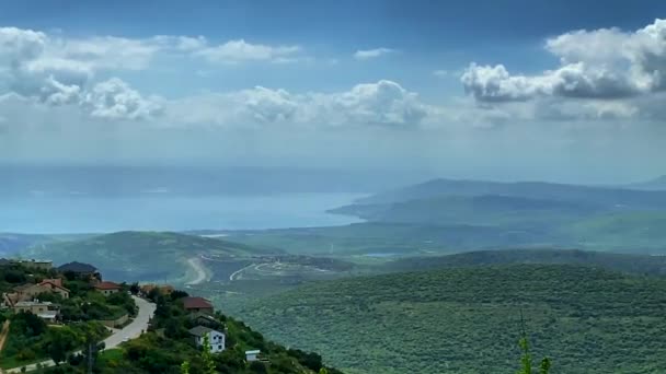 Kinneret Gölü Veya Tiberias Denizi Veya Celile Denizi Çevreleyen Tepelerin — Stok video