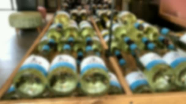 Interior Wine Shop Wine Bottles Counter Store Blurred View — Stock Video