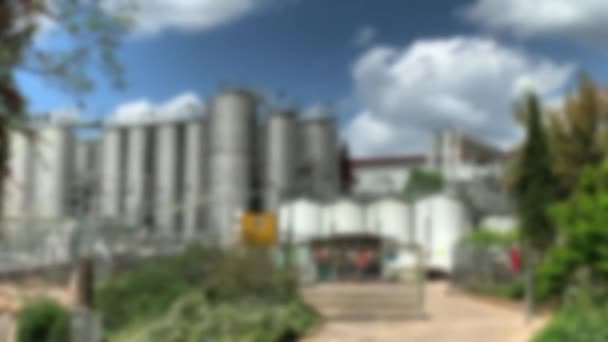 Blurred General View Modern Winery Stainless Steel Barrels Wine Fermentation — Stock Video