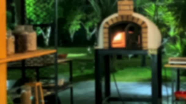 Outdoor Gas Brick Pizza Oven Wazig Zicht — Stockvideo