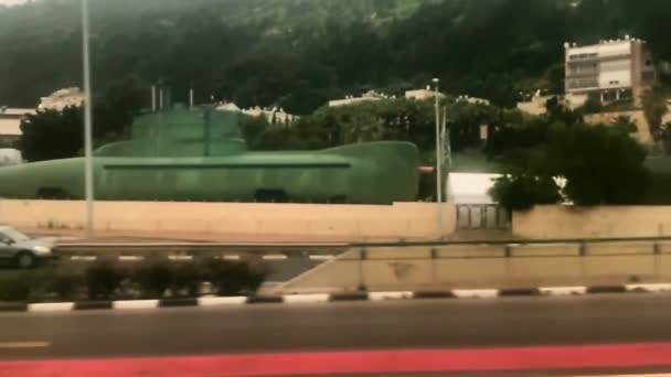 Pohled Okna Vlaku Námořního Muzea Haifa Izrael Zpomal — Stock video