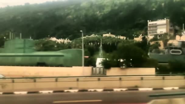 Blick Aus Dem Zugfenster Auf Das Marinemuseum Haifa Israel Zeitlupe — Stockvideo