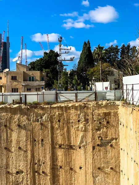 Foso Para Construcción Edificio Varios Pisos Método Cimentación Pared Continua —  Fotos de Stock